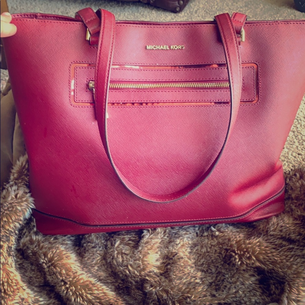 Michael Kors deep red tote with matching wallet